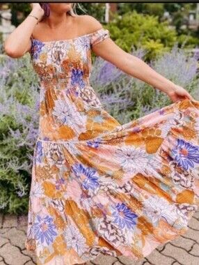 Abel The Label By Anthropologie Off-Shoulder Floral Maxi Dress.